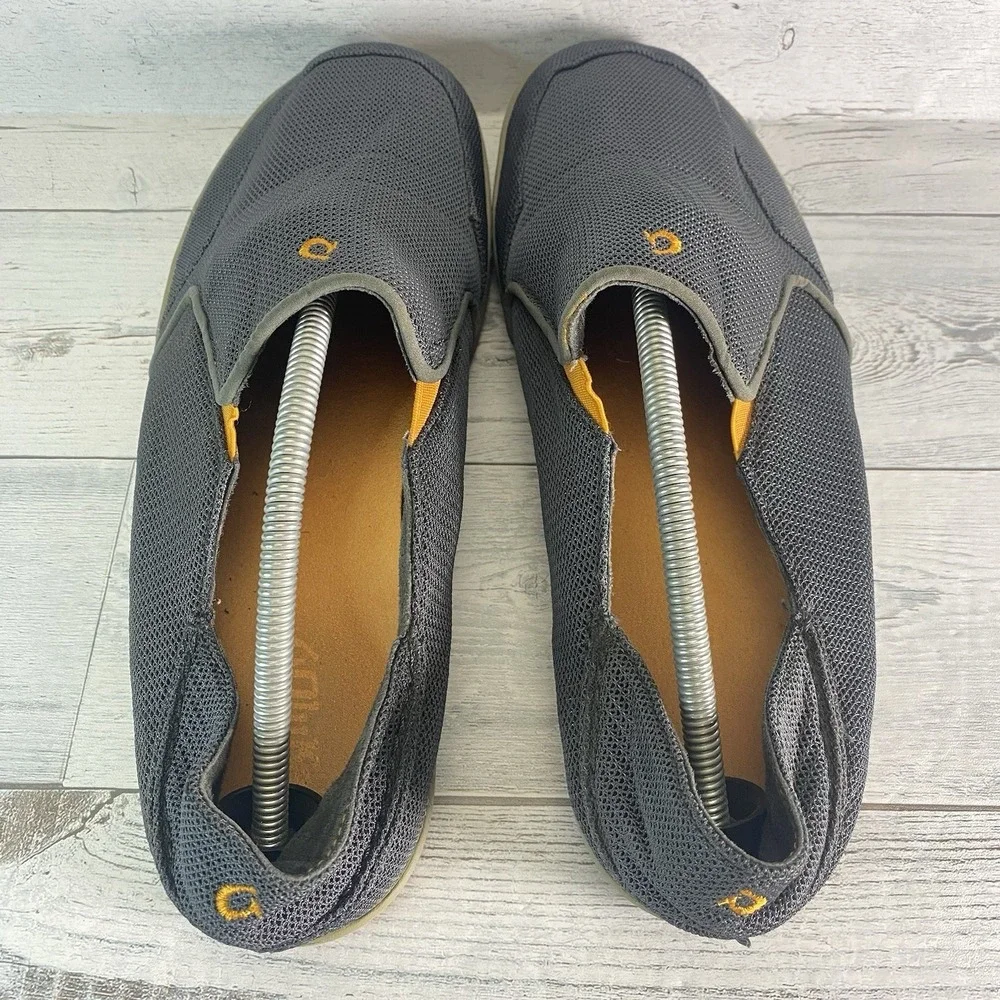OluKai Nohea Mesh Loafers Mens 12 Gray Orange Slip On Shoes Comfort Casual Beach